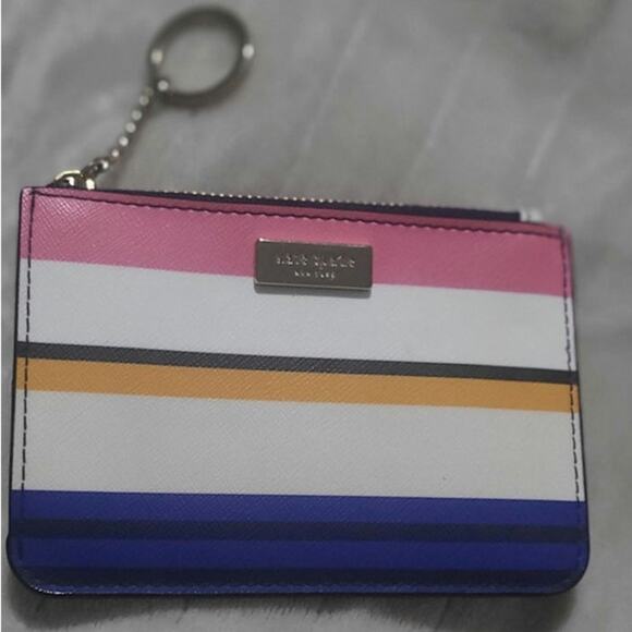 Kate Spade Laurel Way Berber Stripe Bitsy Cardholder Wallet Keychain - Picture 2 of 5